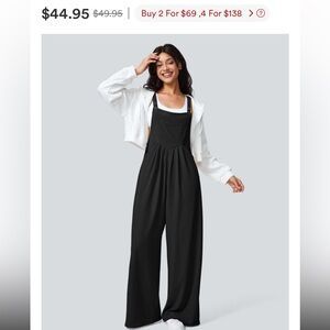 HALARA Black Waffle Knit Wide Legged Single Pocket Overalls